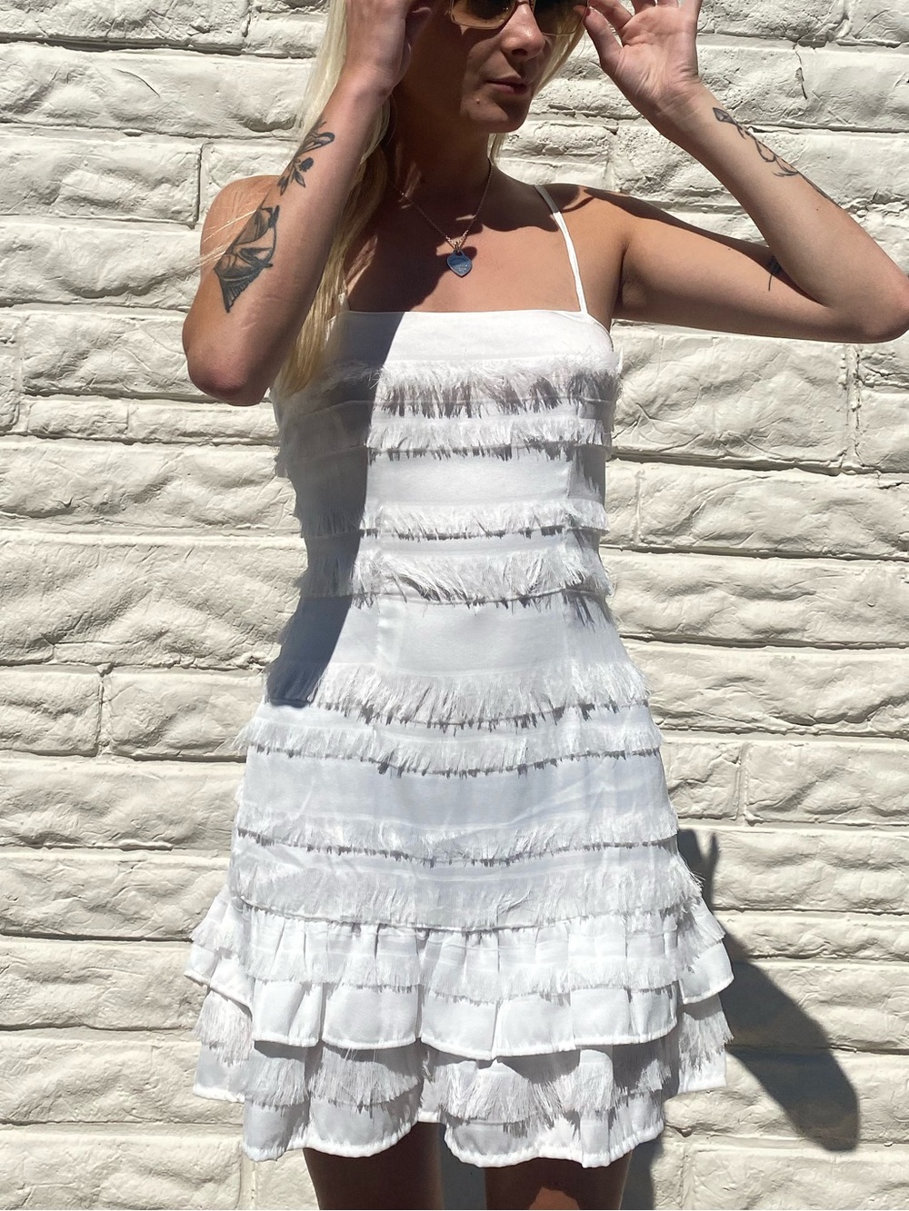 Princess Polly white fringe mini dress